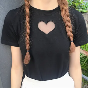 2018 Jauno Vasaras Harajuku Sieviešu T-krekli, Cieta Sirds Dobi T-krekls Mīlestību, Izšūtām Kokvilnas ar Īsām Piedurknēm, Sieviešu T-krekli
