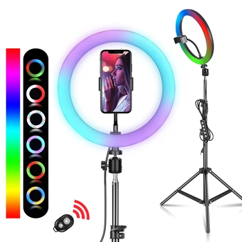 6/10/12Inch RGB LED Ring Light Selfie Gredzens Luktura 15 3 Krāsas Modelis Ar Statīvu Stāvēt USB Spraudnis YouTube Live Foto Grims