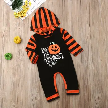 Pudcoco Jaunu Modes Halloween Jaundzimušo Bērnu GIirls Zēni Ķirbju Kapuci Romper Jumpsuit Apģērbs Apģērbs