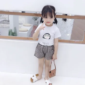 Vasaras Bērnu Meitene Pleds Drukāt Bikses Bikses ar Kabatas Toddler Gadījuma Gruntis Apģērbi