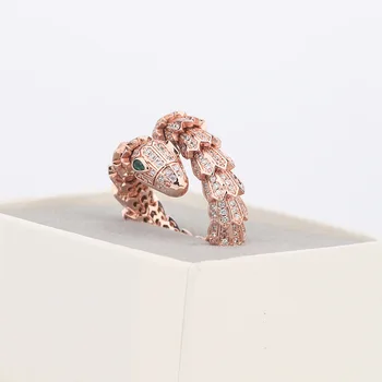 Vairumtirdzniecības luksusa smalkas rotaslietas augstas kvalitātes zircon gredzenu čūska pavasara modes izsmalcinātu gredzeni, modes aksesuāri, jewel 3 krāsu