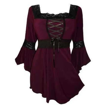 15 2019 Jaunu Viduslaiku, Renesanses Topi Halloween Cosplay Princese Gothic Bell Piedurknēm Krekls Steampunk Kokvilnas Viktorijas Blūze