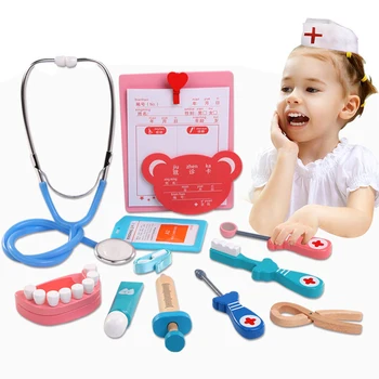 6pcs Uzstādīt Koka Rotaļlietas Smieklīgi Spēlēt Reālās Dzīves Cosplay Ārsts Spēli Rotaļlieta Zobu Izlikties, Ārsta Piederumi, Instrumenti, Rotaļlietas Bērniem, Gif