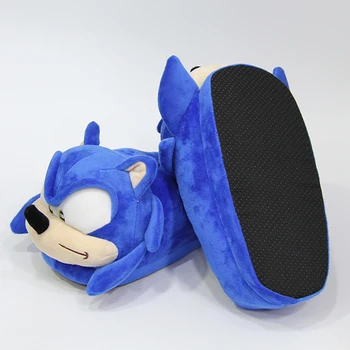 Jaunu skaņas ātrumu uzplaukums plīša mājas čības modes ziemas iekštelpu zilas kurpes karikatūra Sonic Ezis pieaugušo plīša lelle čības