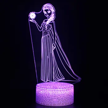 Disney Saldēti Princese 3D Lampas Sniega Karaliene Elza Anna LED ilūziju Nakts Gaisma Guļamistaba Dekori Galda Lampa Meitenēm Rotaļlietas Miega Lampas