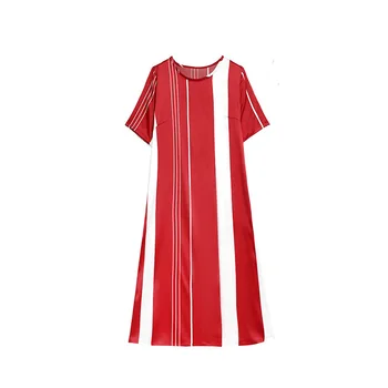 Zīda kleita sieviešu 2020. gada vasaras jaunus O svītrains apkakle zaudēt īsām piedurknēm kleita lielu izmēru L-4XL augstas kvalitātes elegants vestidos