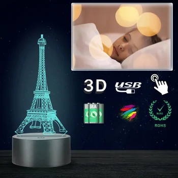 France Eiffel Tower Dekoratīvā 3D Lampas Akrila Nakts Gaisma Daudzkrāsu Apgaismojums Puse Atmosfēru LED USB Jauki Ziemassvētku Dāvanu