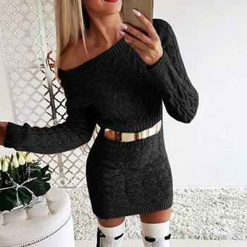 Sexy Bodycon Mini Džemperis Kleita Sievietēm 