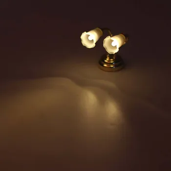 1:12 Leļļu nams Miniatūra LED Mini Double Devās Sienas Lampas Gaismas