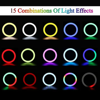 10 collu Gredzenu Gaismas RGB02 26cm 33cm 20cm LED Varavīksnes Gaisma Ar Statīvu Stāvēt 1.6 M Aptumšojami RGB Uzstādīt Īsu Video YouTube Live