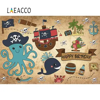 Laeacco Pirātu Zivju Dzimšanas Dienas Svinības Karikatūra Bērnu Pielāgota Plakātu, Foto Fona Fotogrāfijas Fons, Photocall