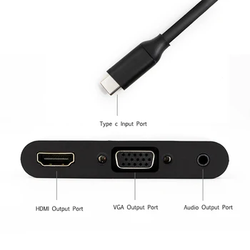 C tipa HDMI VGA Adapteri Converter USB C 3.1 HDMI+VGA+Audio Converter 3 in 1 USBC Hub Izmantot Mobilo Telefonu un PC/Macbooks