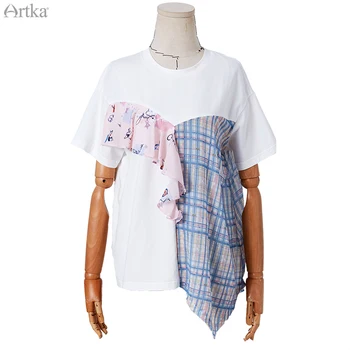 ARTKA 2020. gada Vasarā Jaunā Sieviešu T-krekls Modes Gadījuma O-veida Kakla Balts T-krekls Šifona Raibs Zaudēt Īsām Piedurknēm T-krekli TA20002X