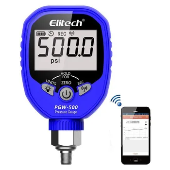 Elitech PGW-500 Bezvadu Digitālais manometrs Temperatūras App Brīdinājumus par HVAC Sistēmas IP65 Waterproof -14.5~500 PSI 1/8
