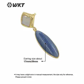 WT-E638 WKT Labāko pārdošanas dāma dabīgā akmens piliens auskari zilā ovāla kianīts akmens pērļu auskaru hops vilināt auskari