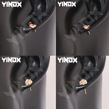 YinDX Autentisks 925 Sterling Sudraba auskariem Spīdīgu Sirds Formas Ziedu Pušķis Auskari 2020Fashion Sieviešu Minimālisma Rotaslietas