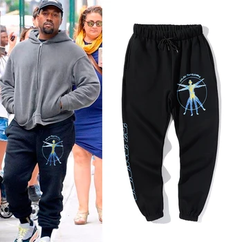 Kanye West Streetwear Joggers Treniņbikses Vīriešiem un Sievietēm Aukliņu Baggy Dziesmu Bikses Melnā Gadījuma Harēma Bikses Hip Hop Bikses