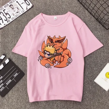 2020. gada Vasaras Jauno Naruto Drukāt Rozā Kawaii Atpūtas Harajuku Japāņu Stila Vogue Streetwear Tracksuit Personības Sieviešu T-krekls
