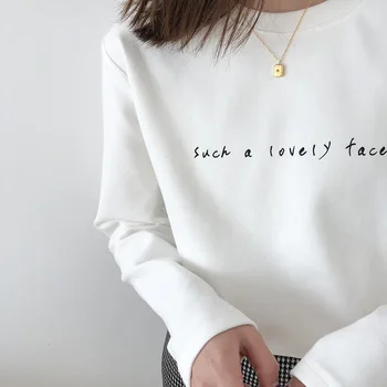 Vēstule Sabiezējumu ar garām Piedurknēm Sieviete, T-kreklu 2019 Zaudēt Modes Kokvilnas Rudens Ziemas Puloveri