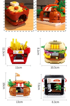 Pilsētas Street View Hamburger saldējums Pārtikas Veikalā Arhitektūra, Celtniecības Bloki Savietojami Draugiem, Ķieģeļu Bērniem, Rotaļlietas, Dāvanu