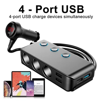 4 USB Ports, Auto Lādētāju, USB Lādētāju, Voltmetrs ar 3 Veidu Auto piepīpētāja Ligzdas Sadalītājs 120W Barošanas Adapteris Lādētājs