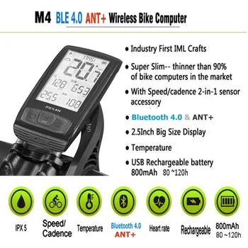 M4 Bezvadu Velo Dators, Velosipēds spidometrs ar Ātrumu & Ritms Sensors var pieslēgt Bluetooth ANT+( IESTATĪT Sirdsdarbības Monitoru)