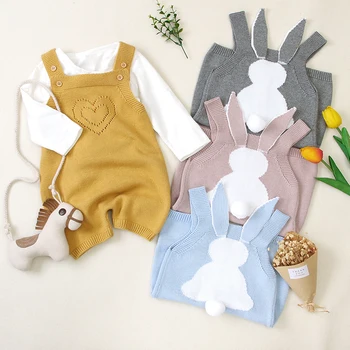 0-3 gadi Baby Girl Kombinezonus Bunny Liels Auss Trušu Adīts Zēnu Drēbes Jaundzimušajiem, Zīdaiņiem un Jumpsuits Apģērbu bez Piedurknēm, Bērnu Kombinezons