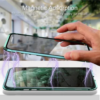 Metāla Magnētiskās Adsorbcijas Flip Case For iPhone 12 Mini 11 Pro XS MAX XR 8 7 6s 6 Caurspīdīgs Plus Double Sided Stikla Magnēts Gadījumā