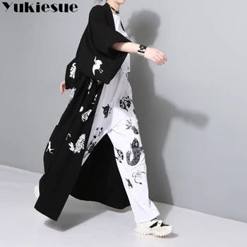 2018 jaunu Japāna Harajuku vardarbīgu BF vēja ukiyo-e krāsotas briesmonis un vēja tetovējums drukāt garo kimono jakas