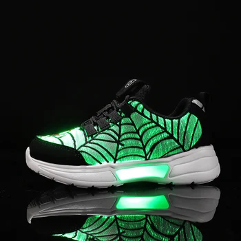 Bērniem LED optiskās šķiedras kurpes Spider web dizains sieviešu gaismas čības zēni un meitenes spilgtos apavi bērniem size27-46