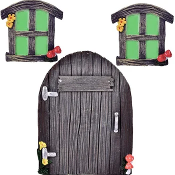 Miniatūra Pasaku Gnome Mājas Logu un Durvju Cute Koka Dekors Art Rotājumi Pagalmā Dārza Skulptūru Dekorēšanai