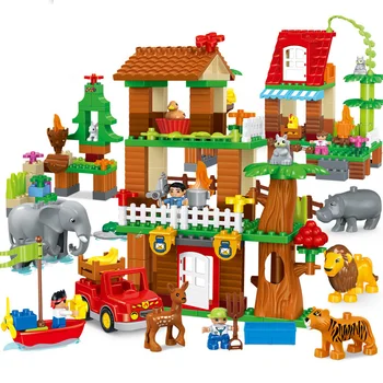 Zoo Lielu Celtniecības Bloki Jaunā Džungļu Dzīvnieku Liela Izmēra Bloki Komplekti Saderīgi Duploed Ķieģeļi Rotaļlietas Bērniem Dāvanu