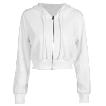 Modes pelēkā vārna ar garām Piedurknēm ar Rāvējslēdzēju, Kapuci sporta Krekls Sieviešu Ikdienas Kabatas pelēkā vārna Sexy Aukliņu Baltu Kokvilnas Jaka 2020