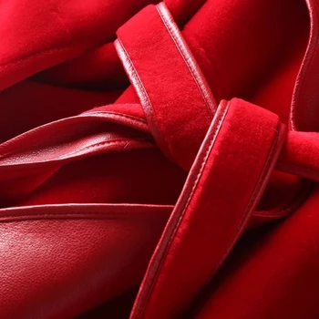 Melna/sarkana Ziemas dabīgās Kažokādas Kažoku, Sieviešu Apģērbu 2020. gadam, bieza, silta Ādas Jaka Vilnas, Kažokādu Mēteļi Double-sided Valkāt Manteau Femme P5
