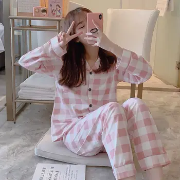 Pajama Komplekti Sieviešu Pavasara garām piedurknēm Vienkārši Soft Plus Lieluma Homewear Sleepwear Sieviešu Ins korejiešu Stilā, Draugiem Studenti Harajuku