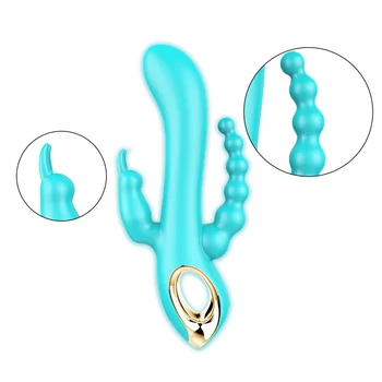 Uzlādējams Trīskāršs Prieks Trušu Vibrators G Spot P Vietas Klitora Stimulators Pievienojiet Anālā Dildo Vibrators Seksa Rotaļlietas, lai Sieviete veikals