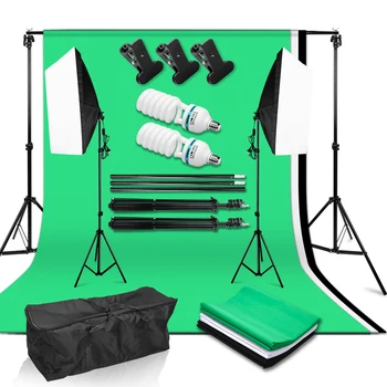 Fotogrāfija, Foto Studija Softbox Nepārtraukta Apgaismojuma Komplekts Ar 2x2m Fona Rāmi 3pcs Fons somiņa Produktu Fotografēšana