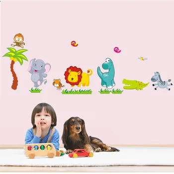 * Cartoon Džungļu savvaļas Dzīvnieku DIY 3D vintage tapetes vinila sienas uzlīmes bērniem, bērnu istabas sienas mākslas uzlīmēm, mājas apdare