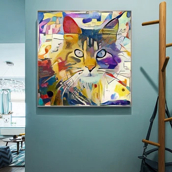 Krāsains Kaķis Dzīvnieku Mākslas Audekla, Gleznojums uz Sienas, Kandinskis Anotācija Plakāti un Izdrukas Apdare Attēlu Dzīvojamā Istaba