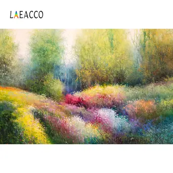 Laeacco Fotogrāfijas Fons Akvareļu Glezna Krāsains Zāli, Koku Mežs, Tapetes Modelis Fons, Photocall Foto Studija