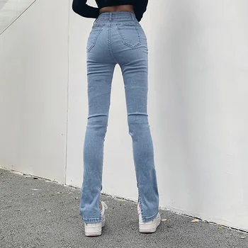 Rudens 2020. Gadam Džinsi Sieviete Augsta Vidukļa Femme Sadalīt Zīmuli Džinsi Skinny Džinsa Bikses Uzliesmojuši Bikses Sievietēm Donna Bell Grunts Bikses