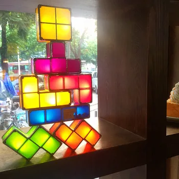 7Colors DIY Tetris Puzzle Gaismas Paaugstināma LED Galda Lampa Constructible Bloks Nakts Gaismai Retro Spēle Tower Bērnu Krāsains Ķieģeļu Rotaļlietas