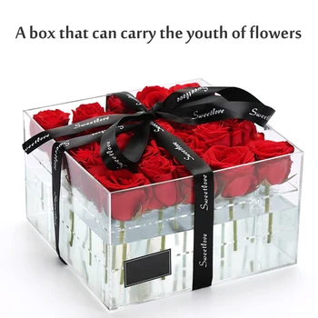 Akrila Caurspīdīgs Daudzfunkcionālā Organizators Rose Puķu Glabāšanas Kaste Ar Vāku Valentīna Diena Dāvanu Florists Ziedu Iepakojuma Kastes