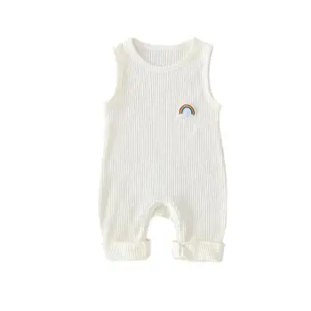 Modes Infant Baby Meitenes Varavīksnes Drukas Piedurknēm Bērniem Zēni Gadījuma Bodysuit Jumpsuit Jaundzimušo Apģērbi