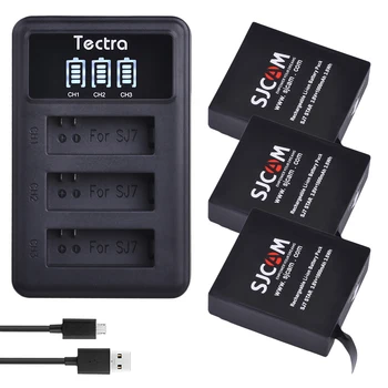 Tectra 3pcs SJCAM SJ7 Star Baterijas ar LED 3-Slots USB Lādētāju SJCAM SJ7 Sporta DV Kamera Action Sportu Kameras Akumulatora