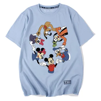 Disney T-Krekls Minnie Mickey Mouse Daisy Donald Duck Suns Karikatūra Izdrukāt Šiks Modes Unisex O-Veida Kakla Īsām Piedurknēm Tee Top 5 Krāsas