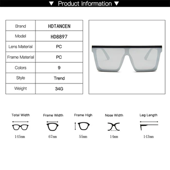 HDTANCEN Luksusa Saulesbrilles Sieviešu Lielgabarīta Pārredzamu Saulesbrilles Jauno Dizaineru Vīriešiem Vintage Flat Top Brilles UV400 Gafas de sol