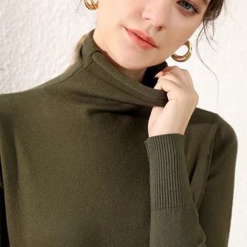 Sieviešu džemperis 2019 augstu uzrullētu apkakli spalvainu apkakli pilnu piedurknēm moderns rudens ziemas džemperis slim stiept silta, mīksta vilnas džemperis