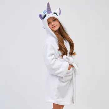 Fioday Jaunas Ziemas Gudrs Varavīksnes Peldmēteļi Meitenēm Pidžamas Unicorn Modeli Kapuci Dvieļu Virves Silts Sleepwear Bērniem