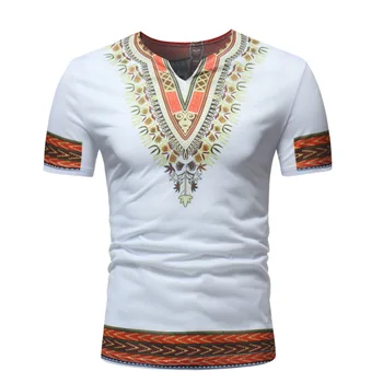 Āfrikas Dashiki Vīriešiem Ar Īsām Piedurknēm T-Krekls 2020. Gada Vasaras Gadījuma V Kakla Slim Fit Tee Kreklu Homme Hipster Čigānu Etniskās Āfrikas Drēbes